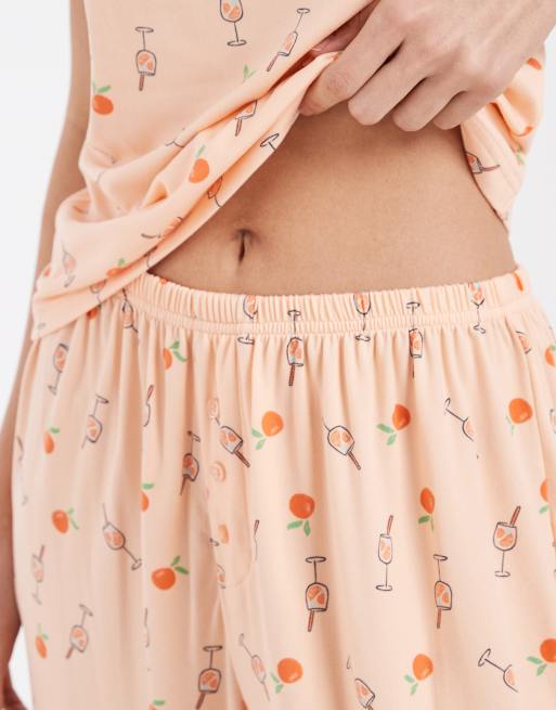 Loungeable - Pigiama con canottiera e pantaloni in jersey super morbido arancione con stampa, 2 di 4
