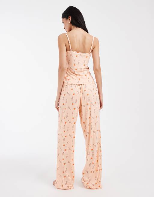 Loungeable - Pigiama con canottiera e pantaloni in jersey super morbido arancione con stampa, 4 di 4