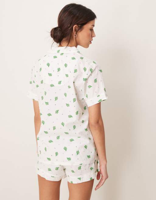 Loungeable Pigiama plumetis con stampa di cactus composto da