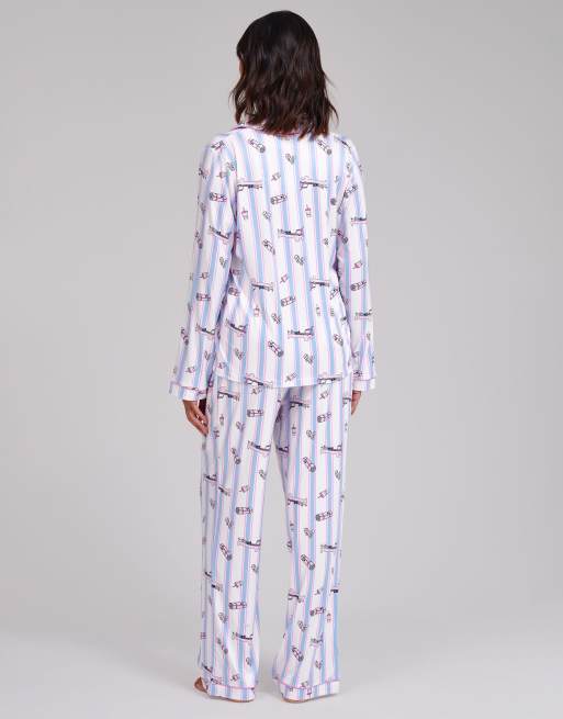 Loungeable Pilates super soft long sleeve bow tie pyjama set in pink, 4 of 4