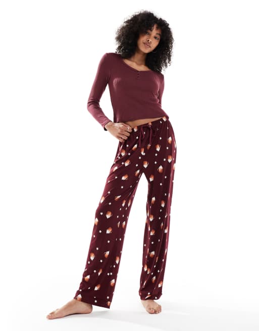 Loungeable – Piżama z topem henley i spodniami z nadrukiem spice latte, 3 z 4