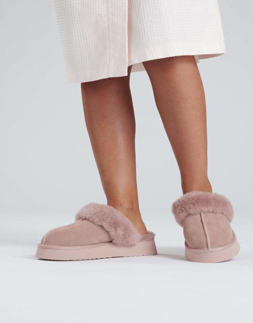 Loungeable Platform real sheepskin slippers in pink