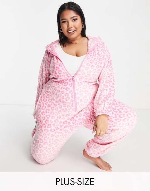 Loungeable Plus all-in-one with ears in pink leopard