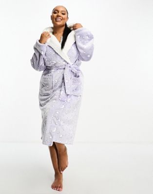 Loungeable Plus fleece robe in blue moon and stars