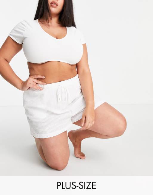 Loungeable Plus – Mieszaj i łącz – Białe szorty od piżamy z kory