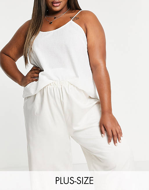 Loungeable Plus mix and match seersucker pyjama cami in white