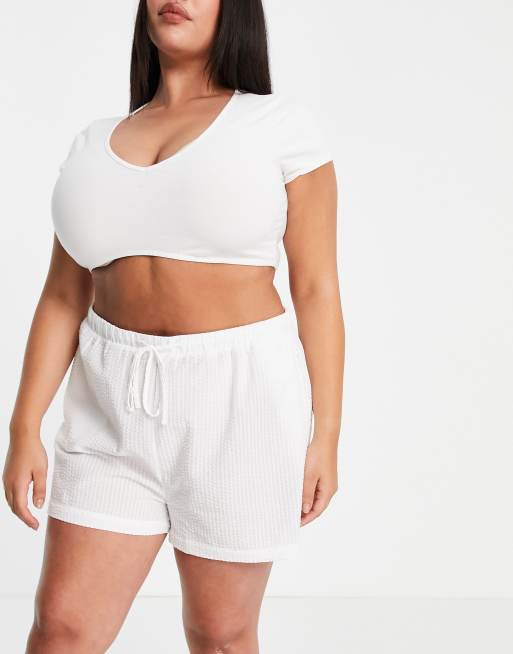 Loungeable Plus - Mix & Match - Short de pyjama en crépon - Blanc, 4 de 4