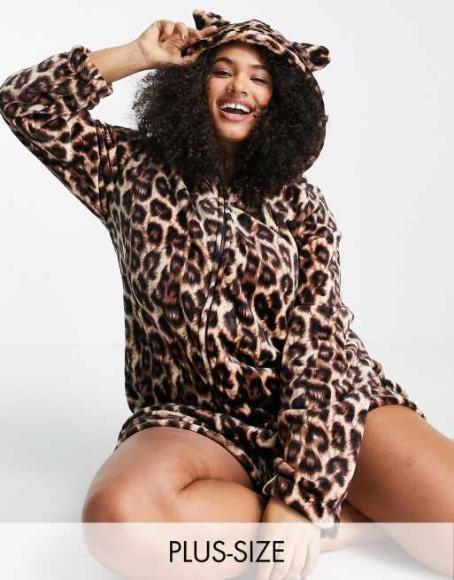 Loungeable Plus - Romper-playsuit med øre i leopard