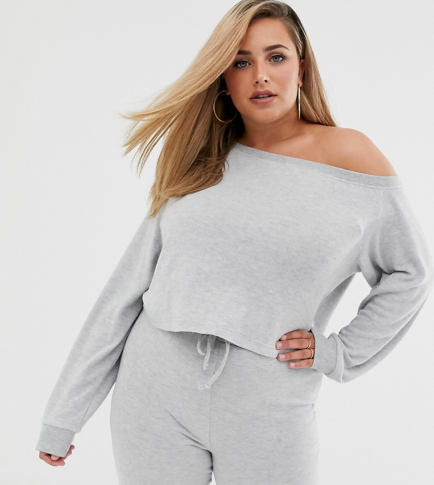 Loungeable - Plus size - Mix og match grå offshoulder loungetop