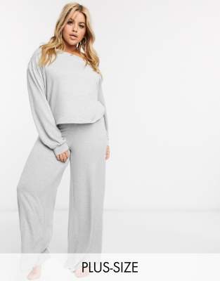 Loungeable plus size wide leg trouser in grey