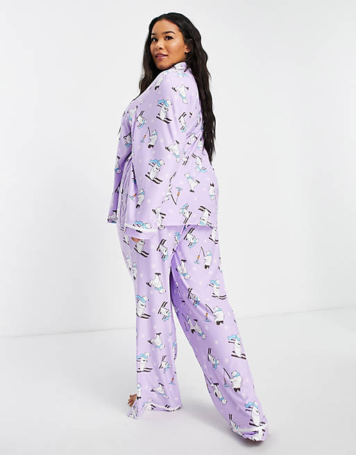 Loungeable Plus skiing polar bear pajama set in lilac