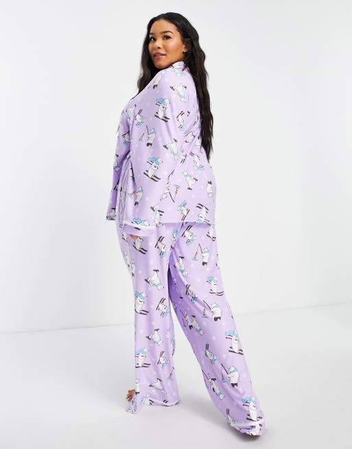 Loungeable Plus skiing polar bear pajama set in lilac