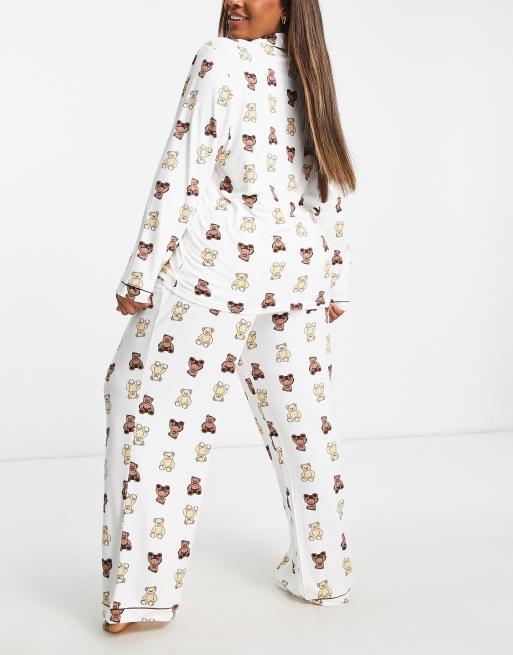 Plush Fleece Lounge Pajama Pants Teddy Bear Ivory - SWTrading