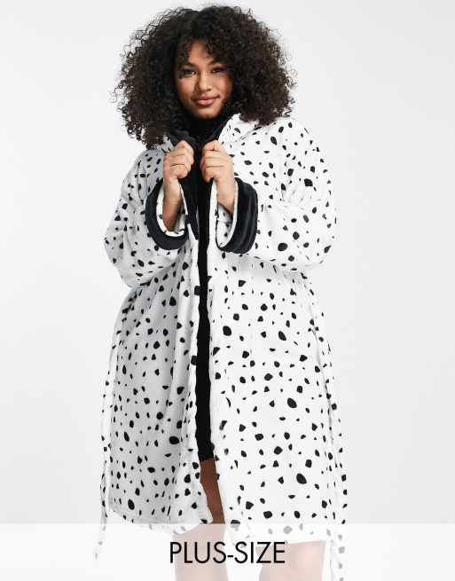Loungeable Plus - Vestaglia con stampa dalmata nera e bianca