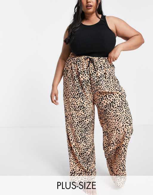 Plus Woven Leopard Formal Wide Leg Trouser