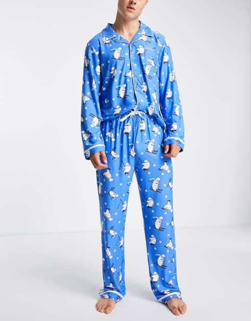 Loungeable polar bear print pajama set in blue