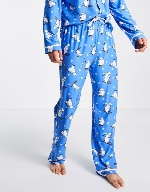 Loungeable polar bear print pajama set in blue