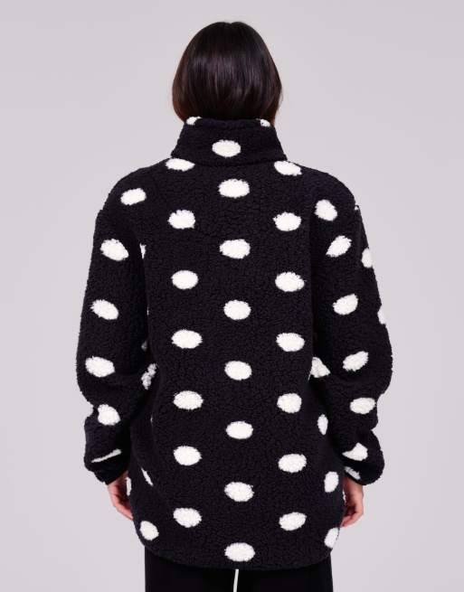 Loungeable Polka dot cosy borg fleece quarter zip lounge jumper in black, 4 of 7