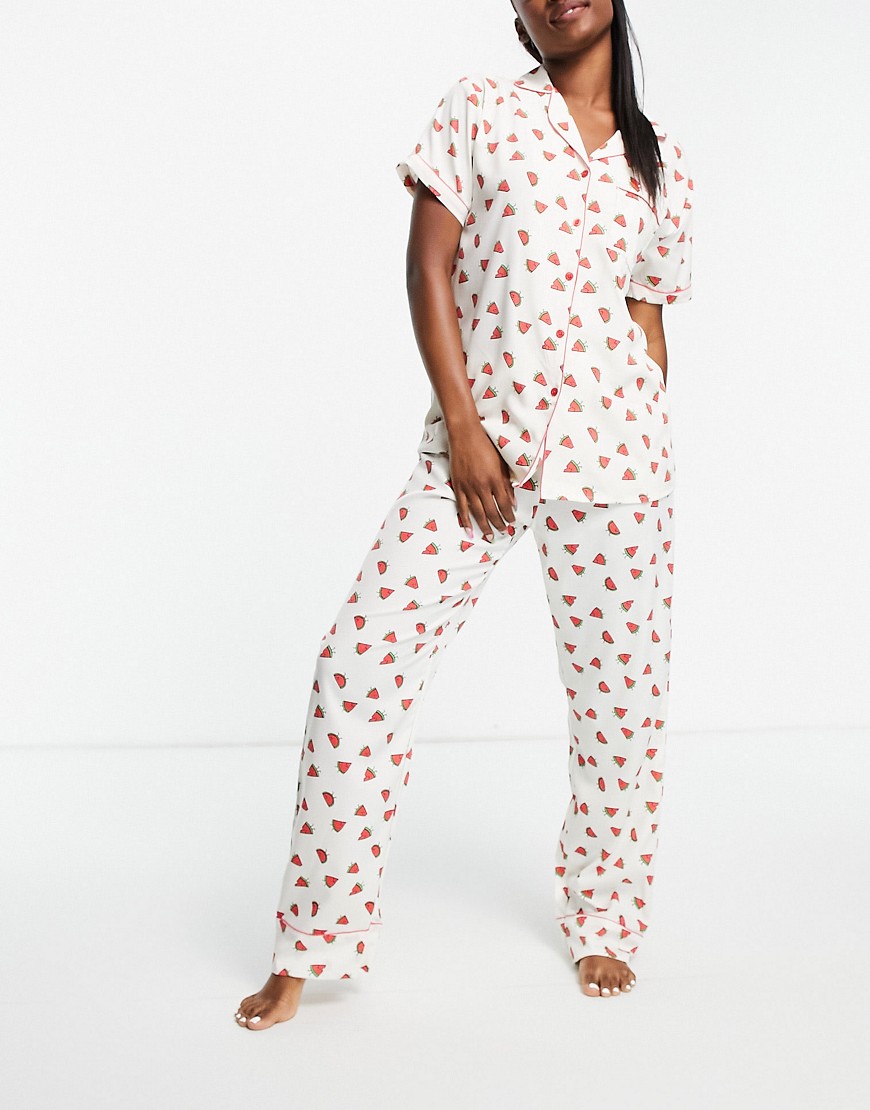 Loungeable polycrepe pajama bottoms in watermelon print-Multi