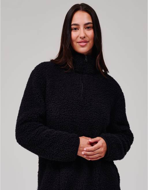 Loungeable - Pull à col zippé en imitation peau de mouton avec poches - Noir, 3 de 5