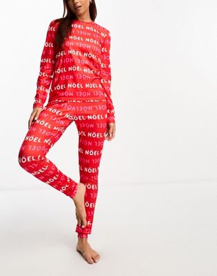 Loungeable Christmas pyjama set with noel print - ASOS Price Checker