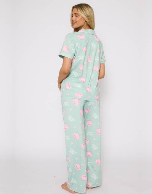 Loungeable - Pyjama met korte mouwen en 'I love you so matcha' print in groen , 4 van 4