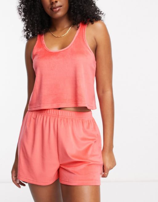 Loungeable pyjama singlet and shorts set in coral