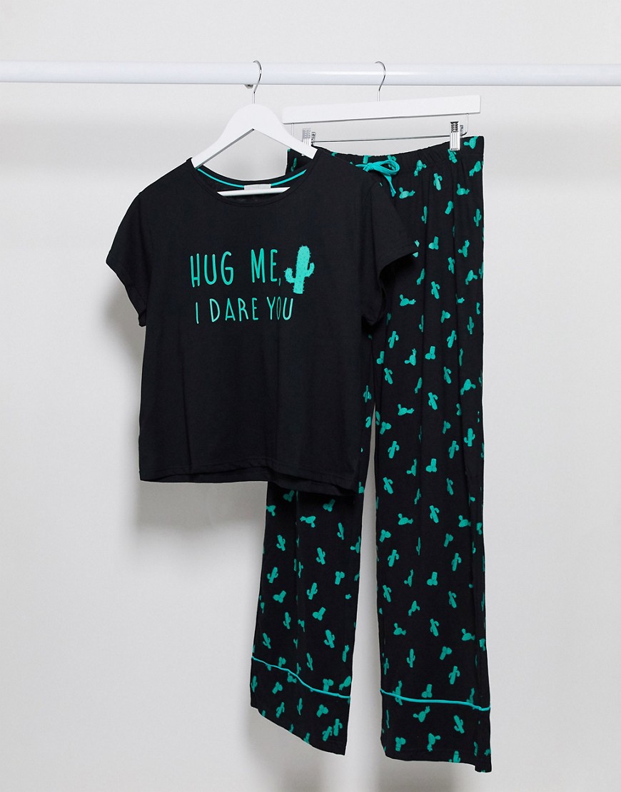 Loungeable - Pyjamaset met cactusprint-Zwart