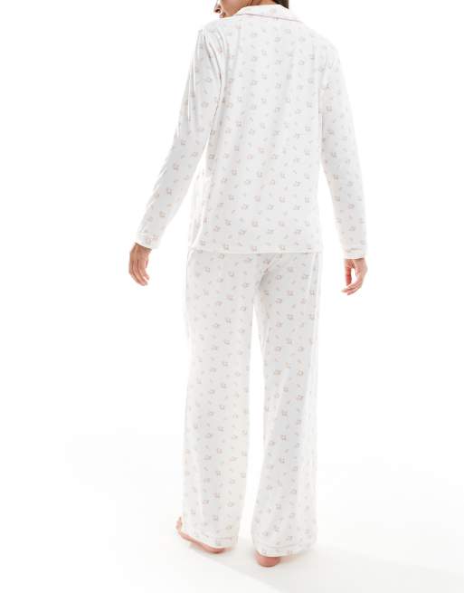 Loungeable - Pyjamaset van oversized overhemd met lange mouwen en broek van jersey met bloemenprint, 3 van 4