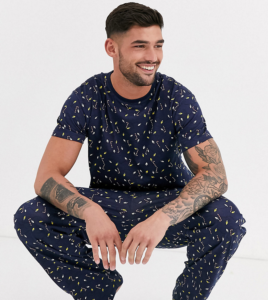Loungeable - Pyjamaset van T-shirt en broek met kerstlichtjesprint-Grijs