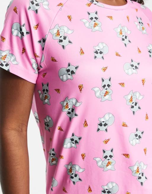 Loungeable racoon short pyjama set in pink | ASOS