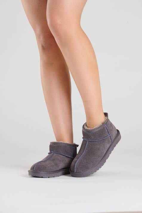 Loungeable Real sheepskin mini boots in charcoal grey - view 1