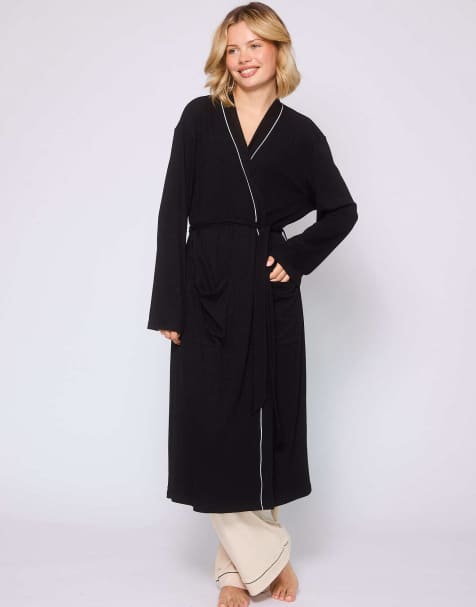 Loungeable Rib kimono robe 120 cm in black - view 1