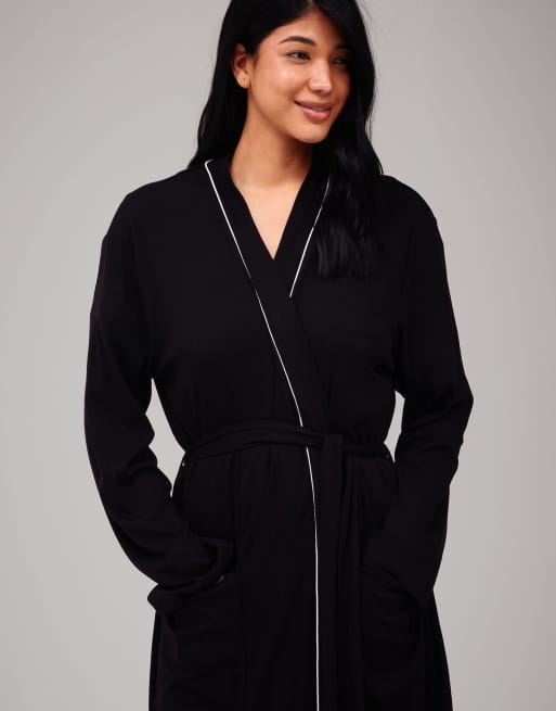 Loungeable Rib kimono robe 120 cm in black, 2 of 4