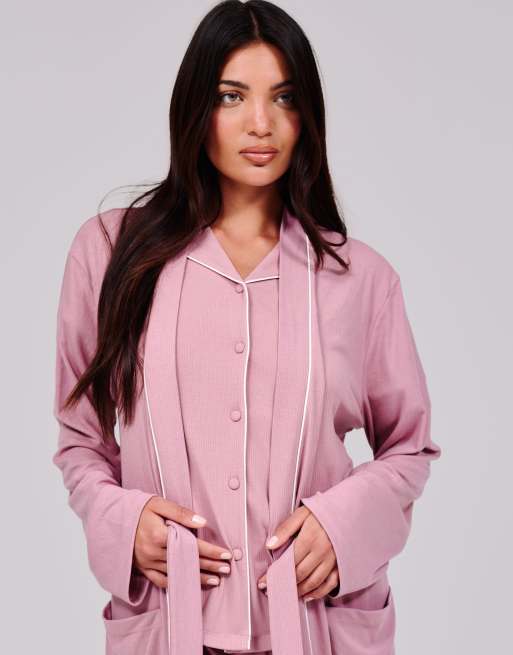 Loungeable Rib kimono robe 120 cm in pink, 2 of 4