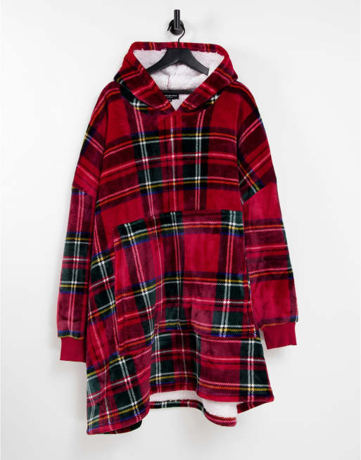 Loungeable - Robe de chambre douillette à capuche - Rouge à carreaux écossais