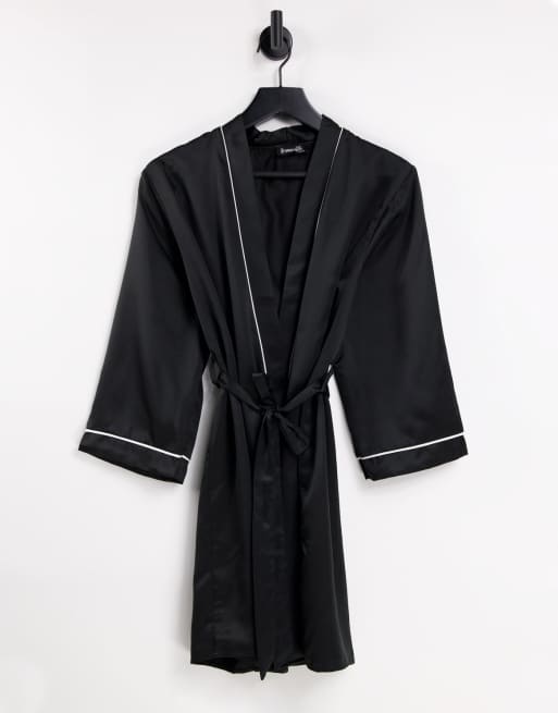 Loungeable - Robe de chambre en satin à liseré - Noir