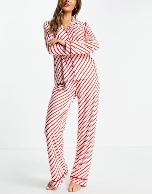 Loungeable – Röd, vit och polkagrisrandig pyjamas