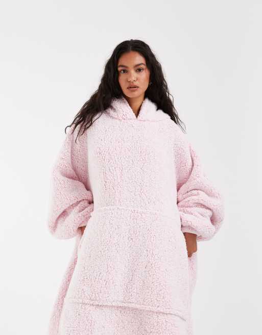 Loungeable – Rosa, supermjuk, mysig huvtröja i snöliknande material, 2 av 4