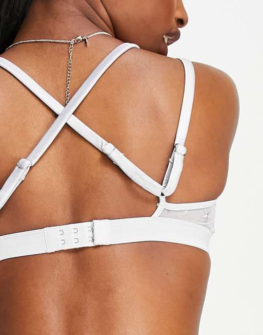 Loungeable satin and embroidered mesh bra in silver, 2 of 4
