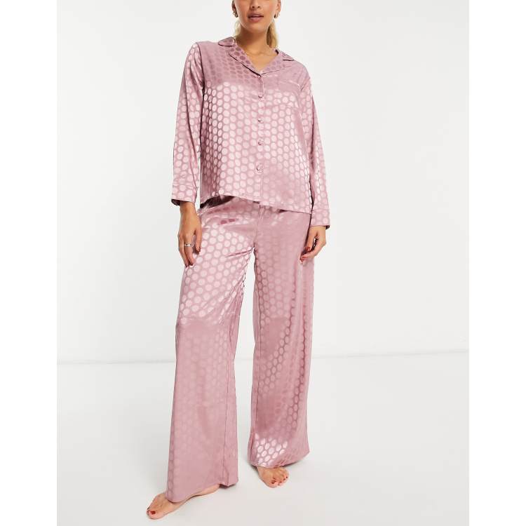 ASOS Newton Satin Jacquard Spot Shirt & Wide Leg Pajama Set