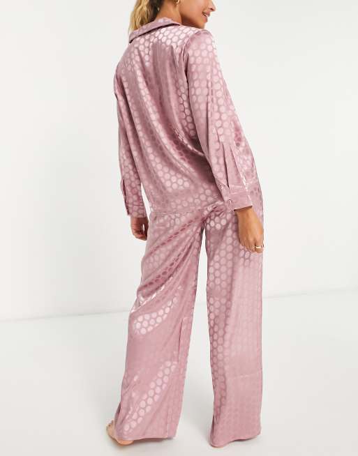 Loungeable satin jacquard spot revere pajama set in rose