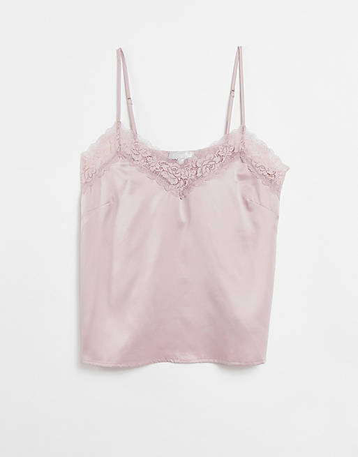 Loungeable satin lace cami top in blush pink