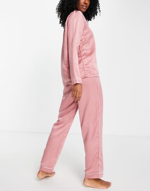 Pink and white discount striped satin pajamas