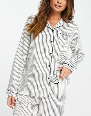 Loungeable satin pyjama shirt in cream and black pinstripe CO-ORD  - ASOS Price Checker