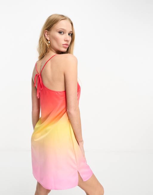 Loungeable satin slip dress in sunset ombre