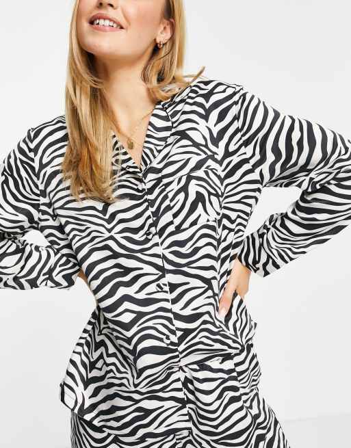 Women's Zebra Notch Collar Cotton Blend Pajama Set