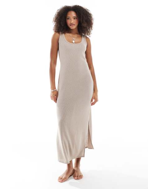 Loungeable Scoop neck soft dress in stone - view 1