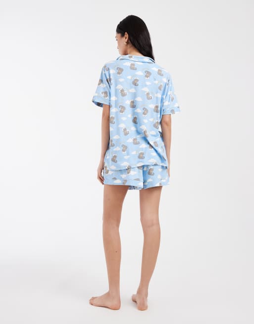 Loungeable - Set van superzachte jersey top met reverskraag en short met Howdy kattenprint, 4 van 4