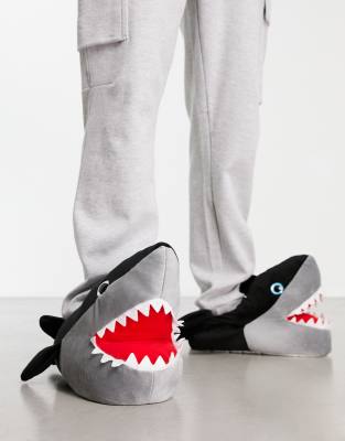 Loungeable shark slippers in dark grey-Navy, Compare